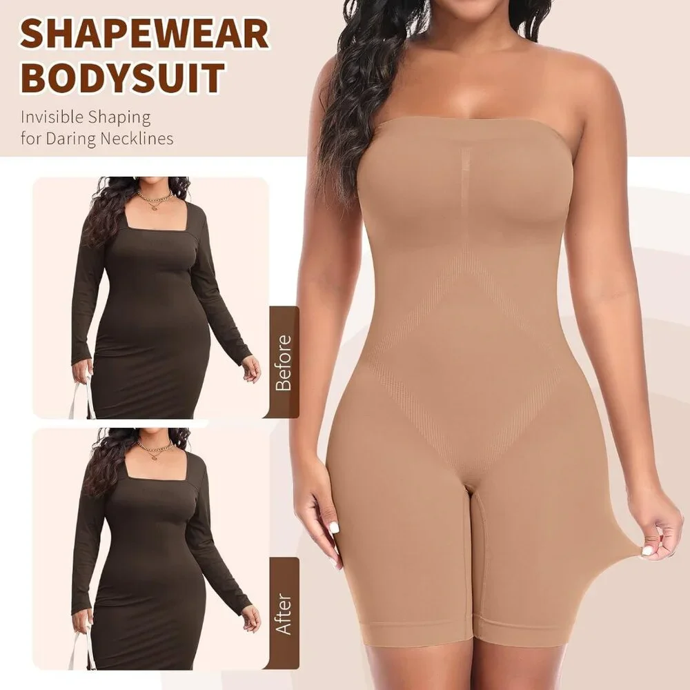 Women's Latte Removable Strapless Shapewear Bodysuit Control Body Shaper Straps - Picture 5 of 6